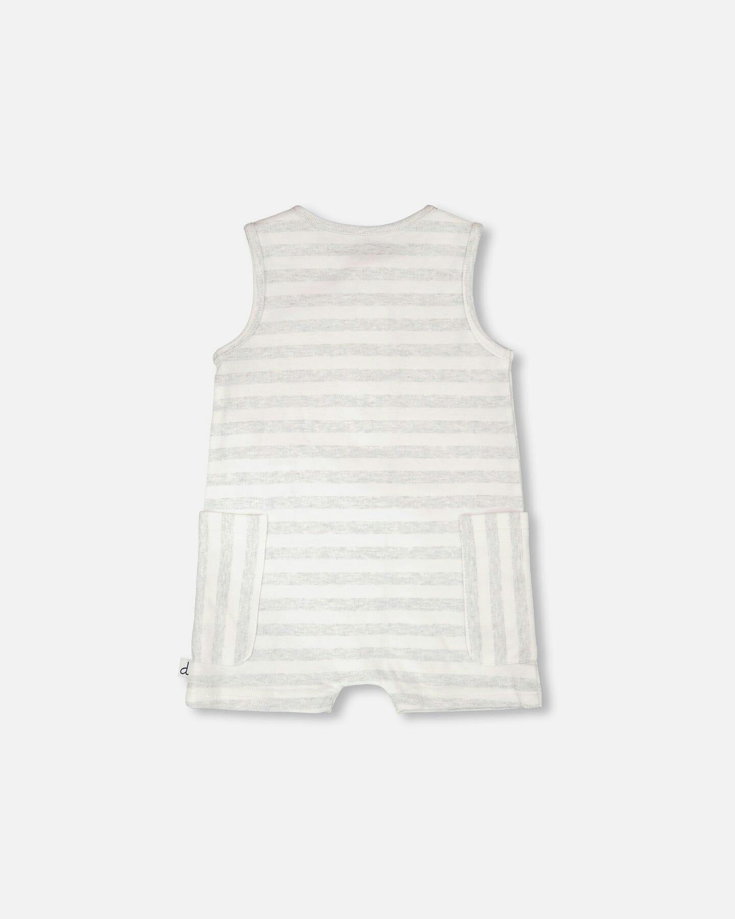 Cotton Striped Romper White And Grey Stripes