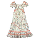 Girls Peasant Ruffle Maxi Dress in Dasha Ditsy in Cream