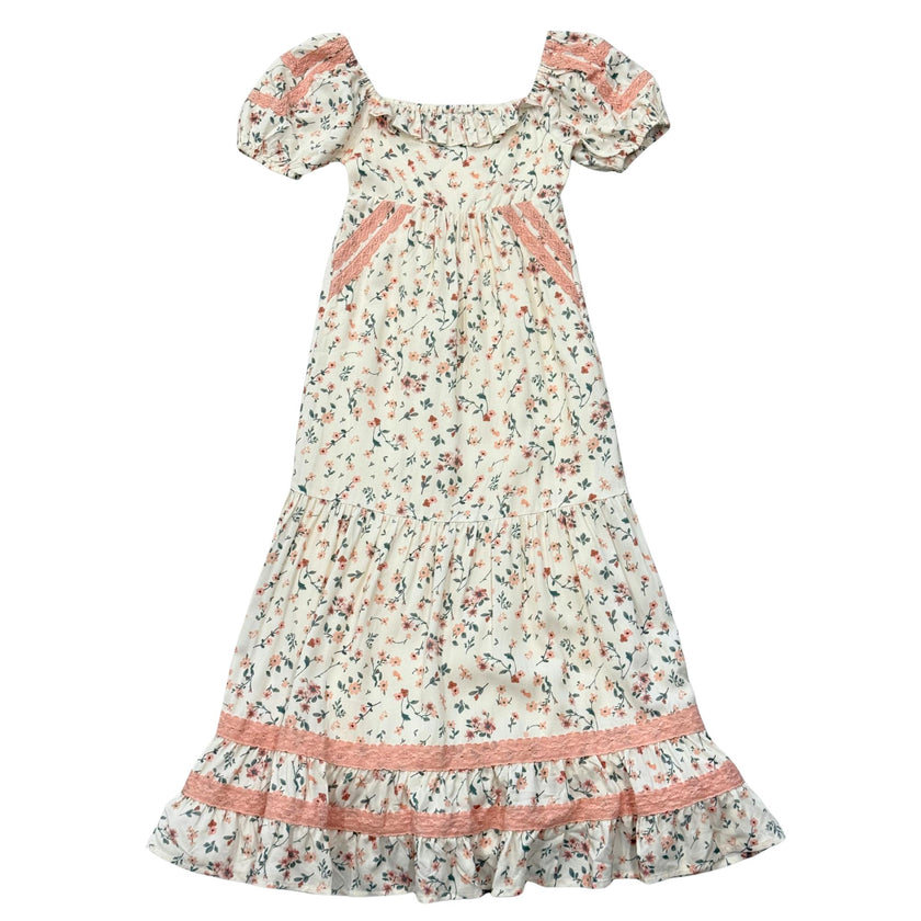 Girls Peasant Ruffle Maxi Dress in Dasha Ditsy in Cream