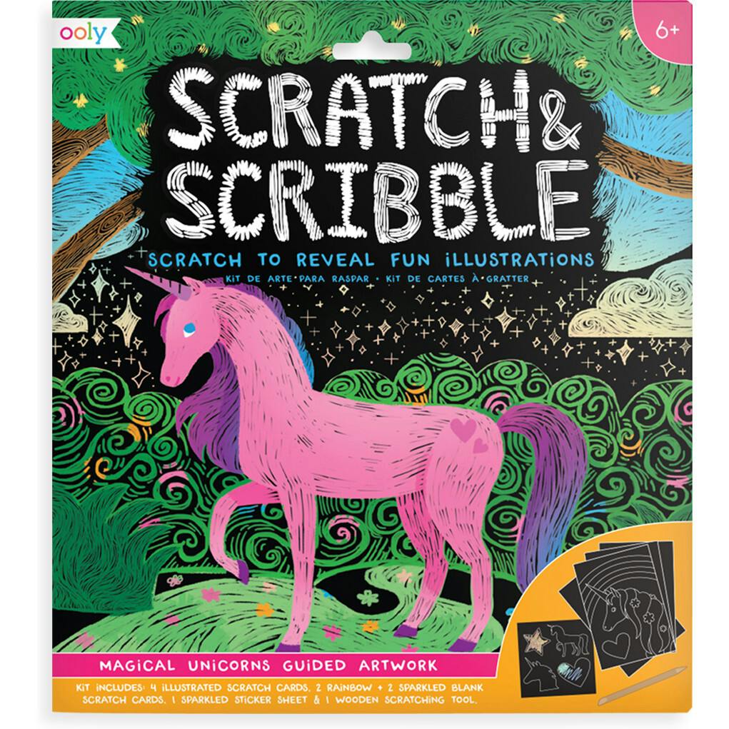 Scratch and Scribble Scratch Art Kit - Magical Unicorn - 8 Cards 1 Sticker Sheet