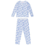 Women's Skydog Toile Blue Jersey Long PJ Set - Organic Stretch Cotton