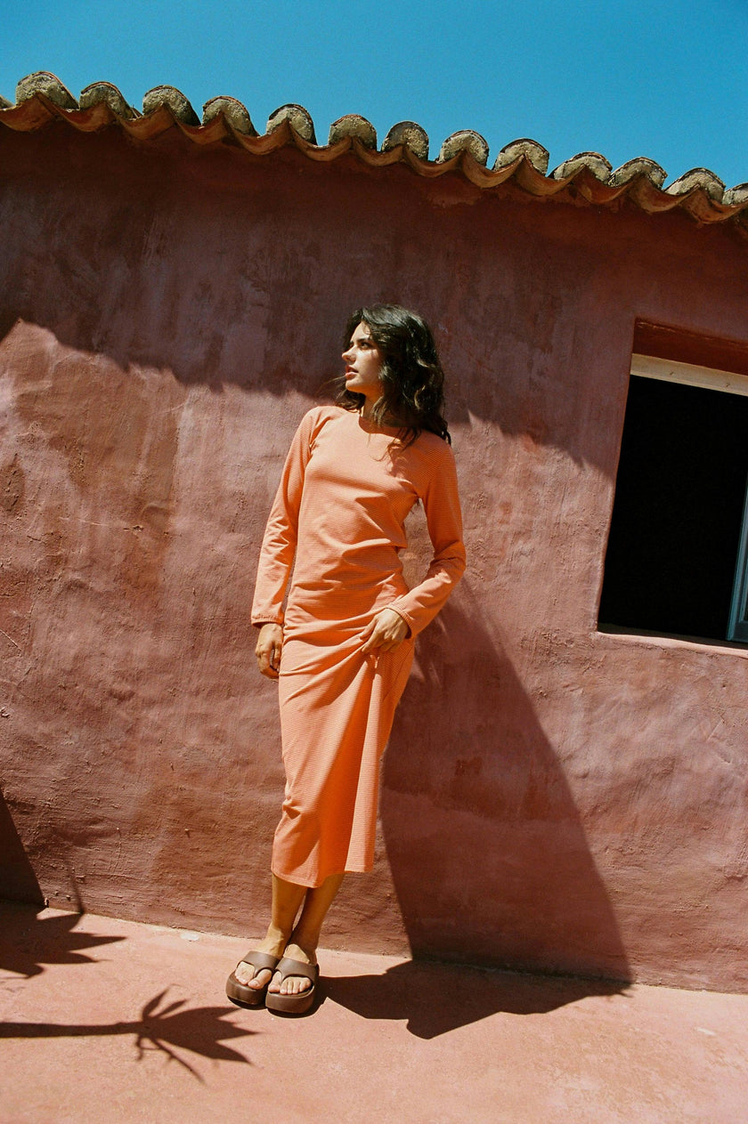 women's midi dress - orange sun
