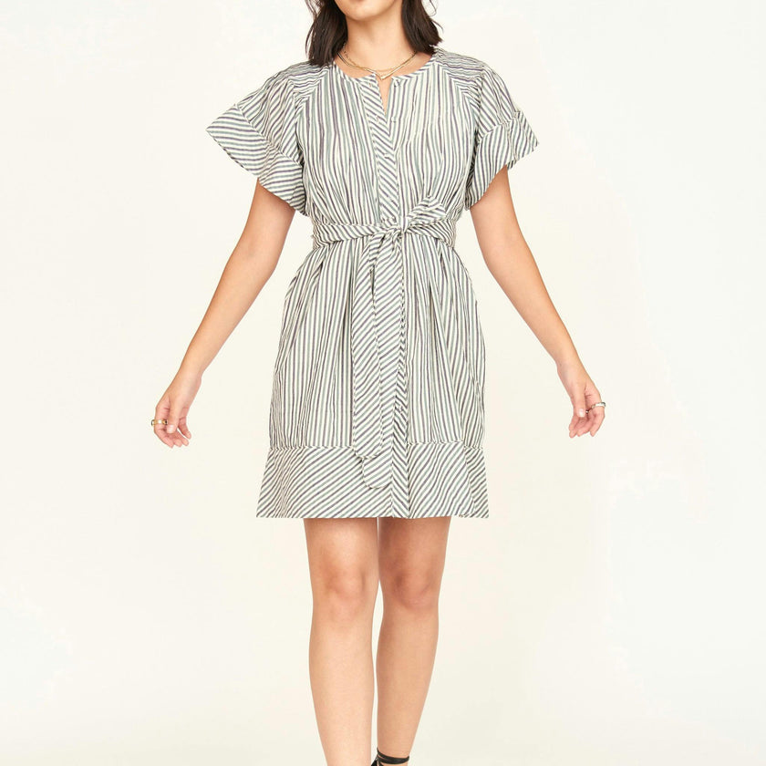Vienna Pintuck Dress in Dune Stripe