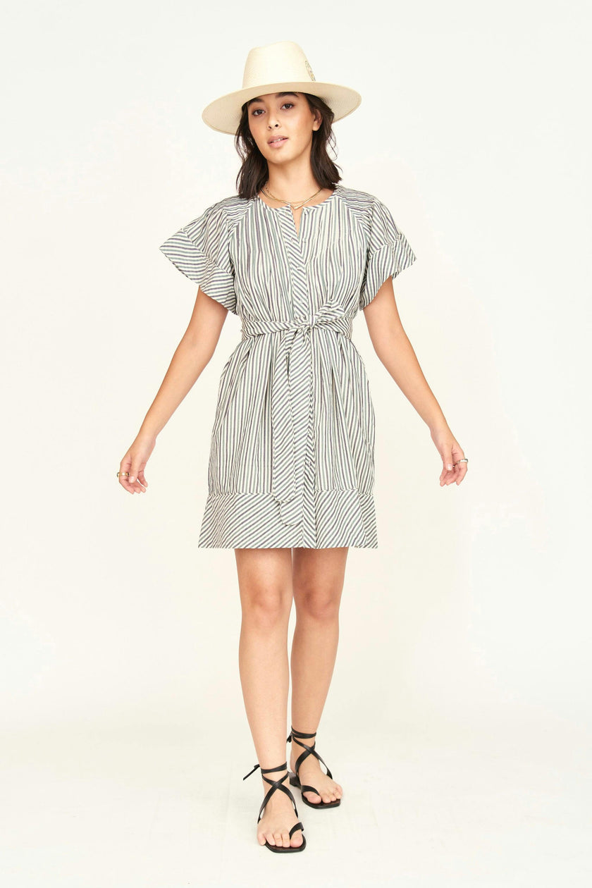 Vienna Pintuck Dress in Dune Stripe