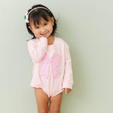 Pink Bow Sequin Patch Long Sleeve Romper