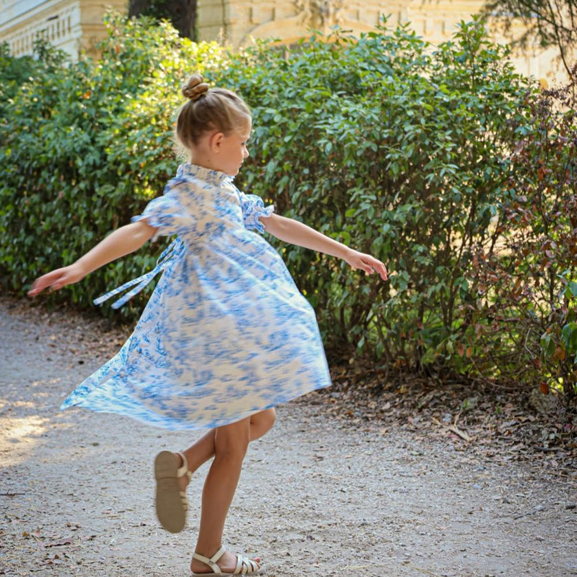 Aoki Blue Toile Dress | Short Sleeve