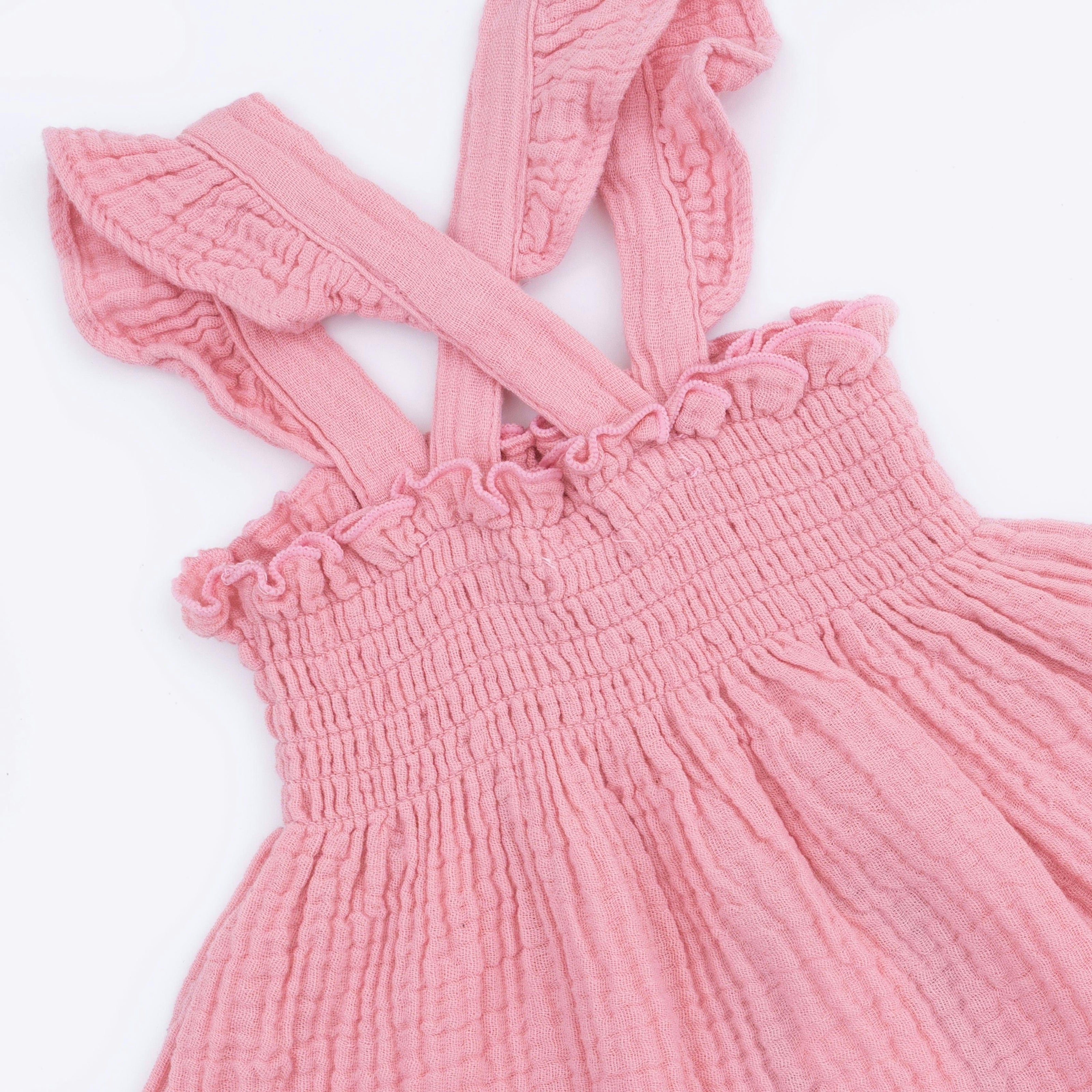 Solid Muslin Poignant Pink - Smocked Top with Bloomer
