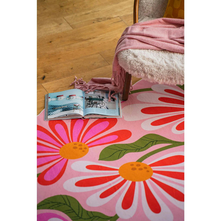 Pink Base Pink Floral Wavy Rug by Jessica Miller