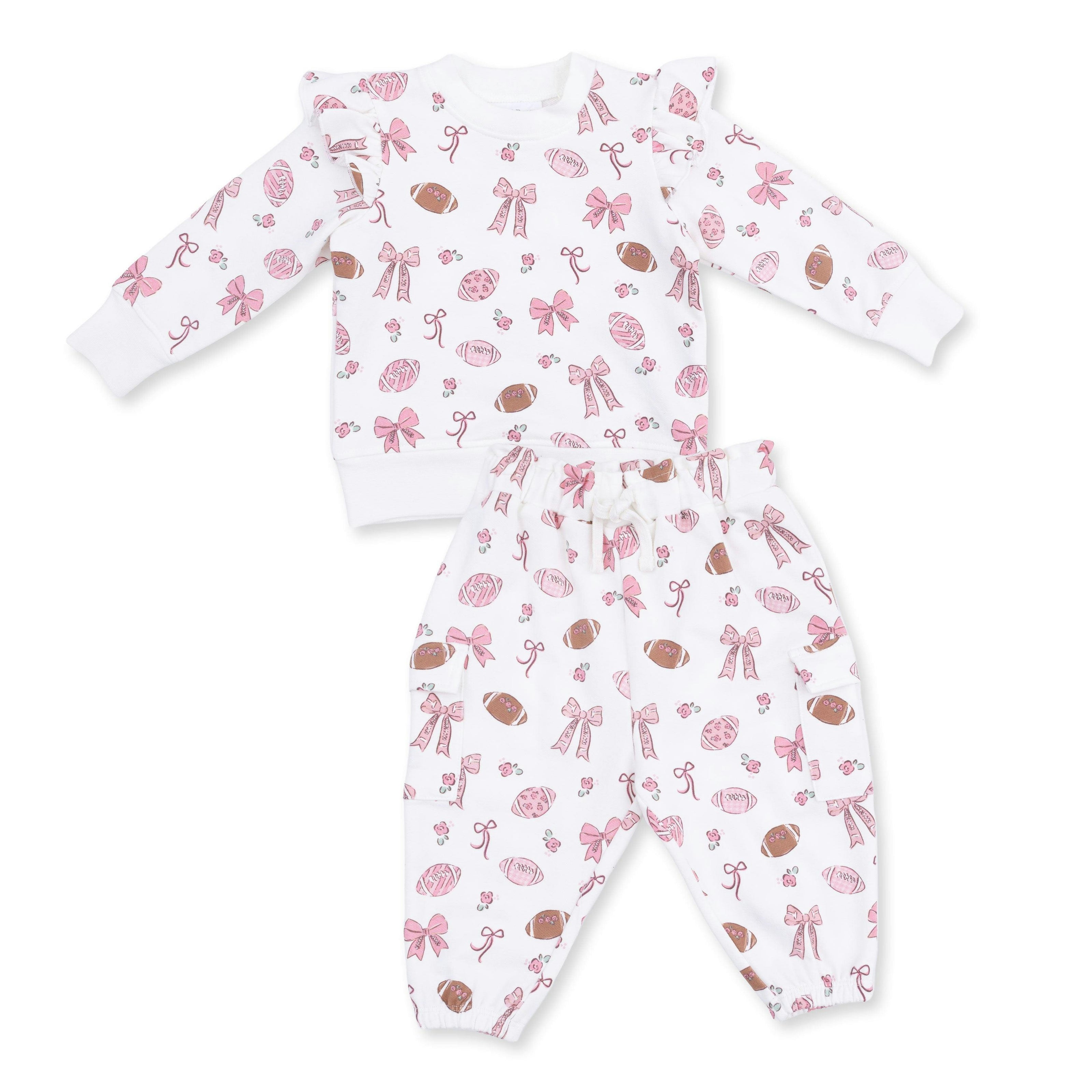 Footballs and Bows - Ruffle Sweatshirt and Fashion Cargo Pants