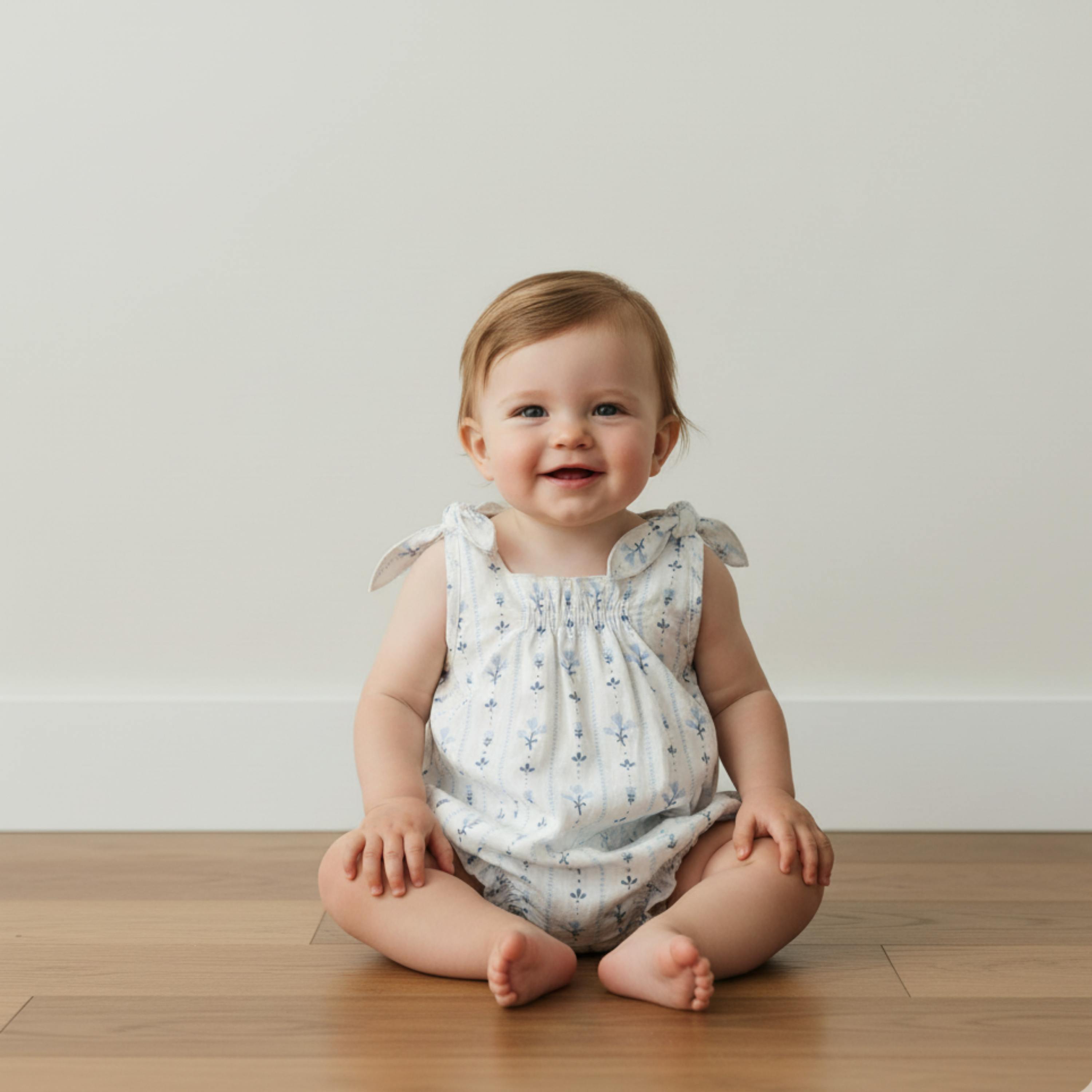 Organic Tie Shoulder Bubble Romper - Blue Vines