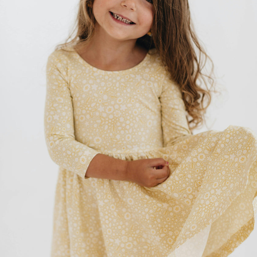 3/4 Sleeve Twirl Dress in Buttercup
