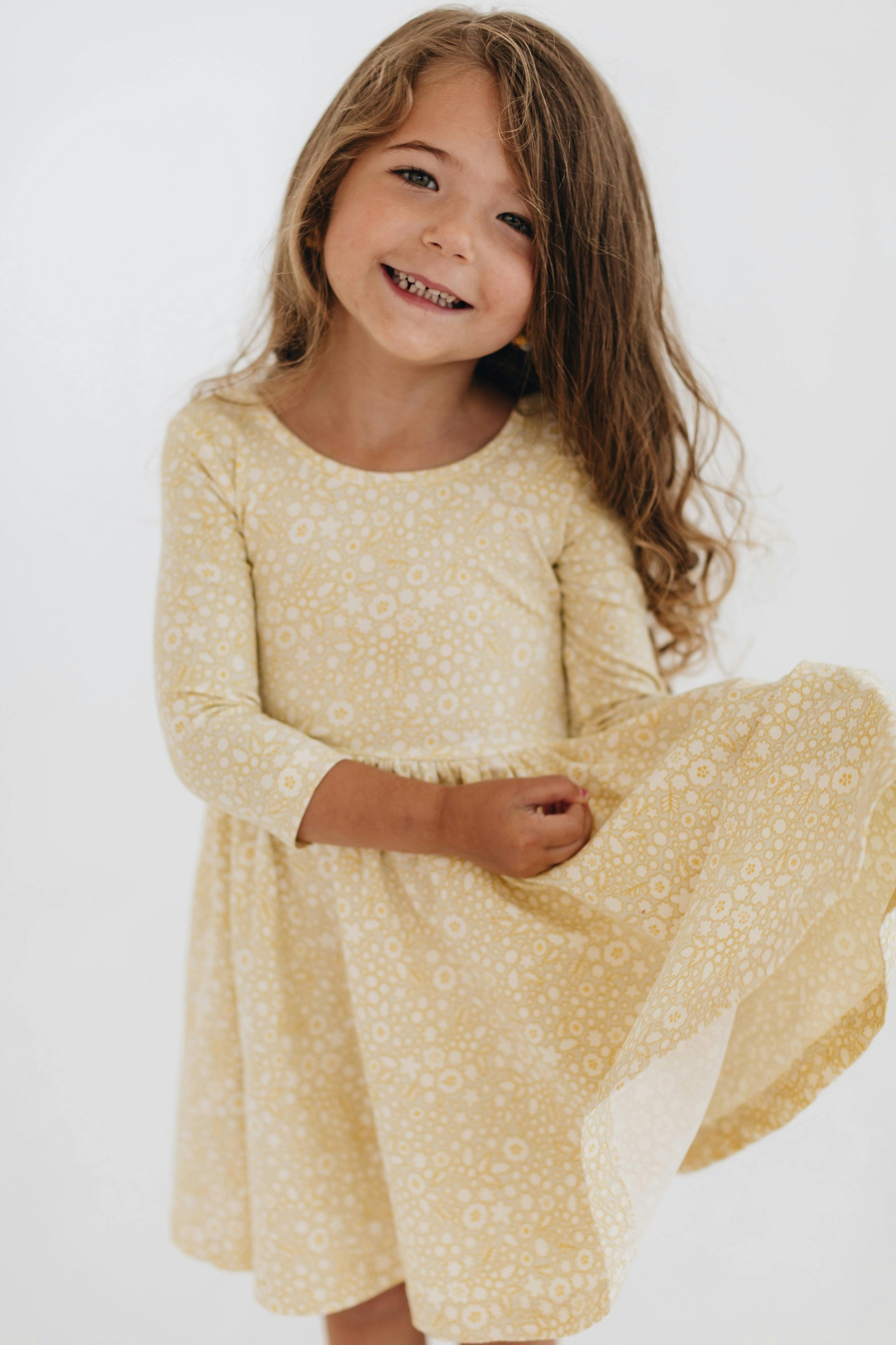 3/4 Sleeve Twirl Dress in Buttercup