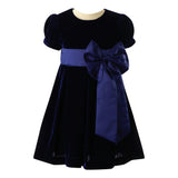 Crushed Velvet Bow Ribbon Tie Short Puff Sleeve Dress