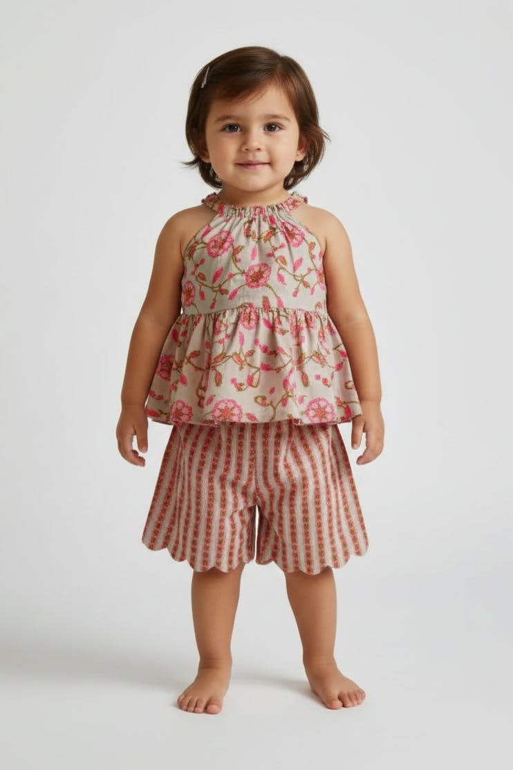 Halter Top and Shorts Set Beige
