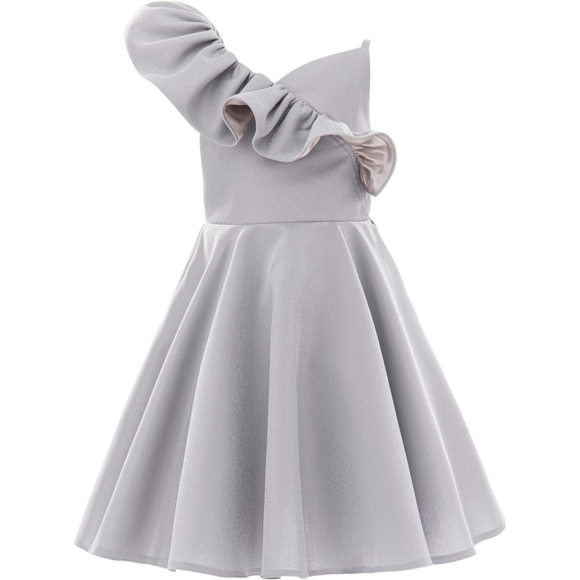 Silver Riviera Off Shoulder Ruffle Dress