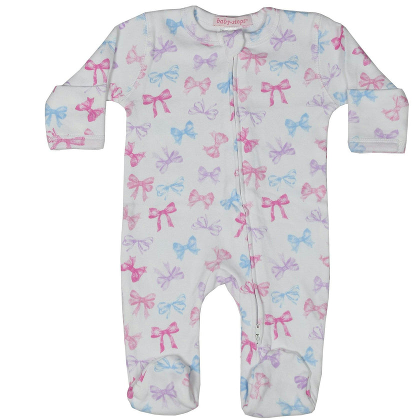 Baby Zipper Footie - Tossed Bows