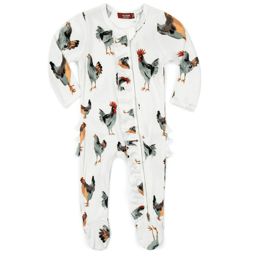 Organic Cotton Ruffle Zipper Footed Romper