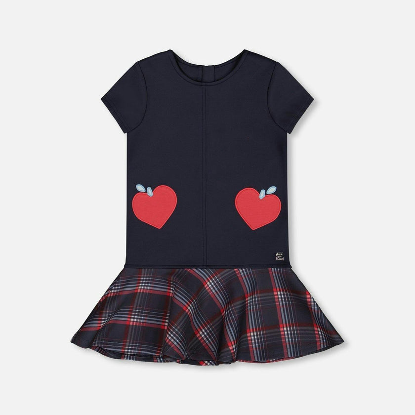 Milano Dress Navy Blue with Plaid Flounce