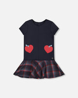 Milano Dress Navy Blue with Plaid Flounce