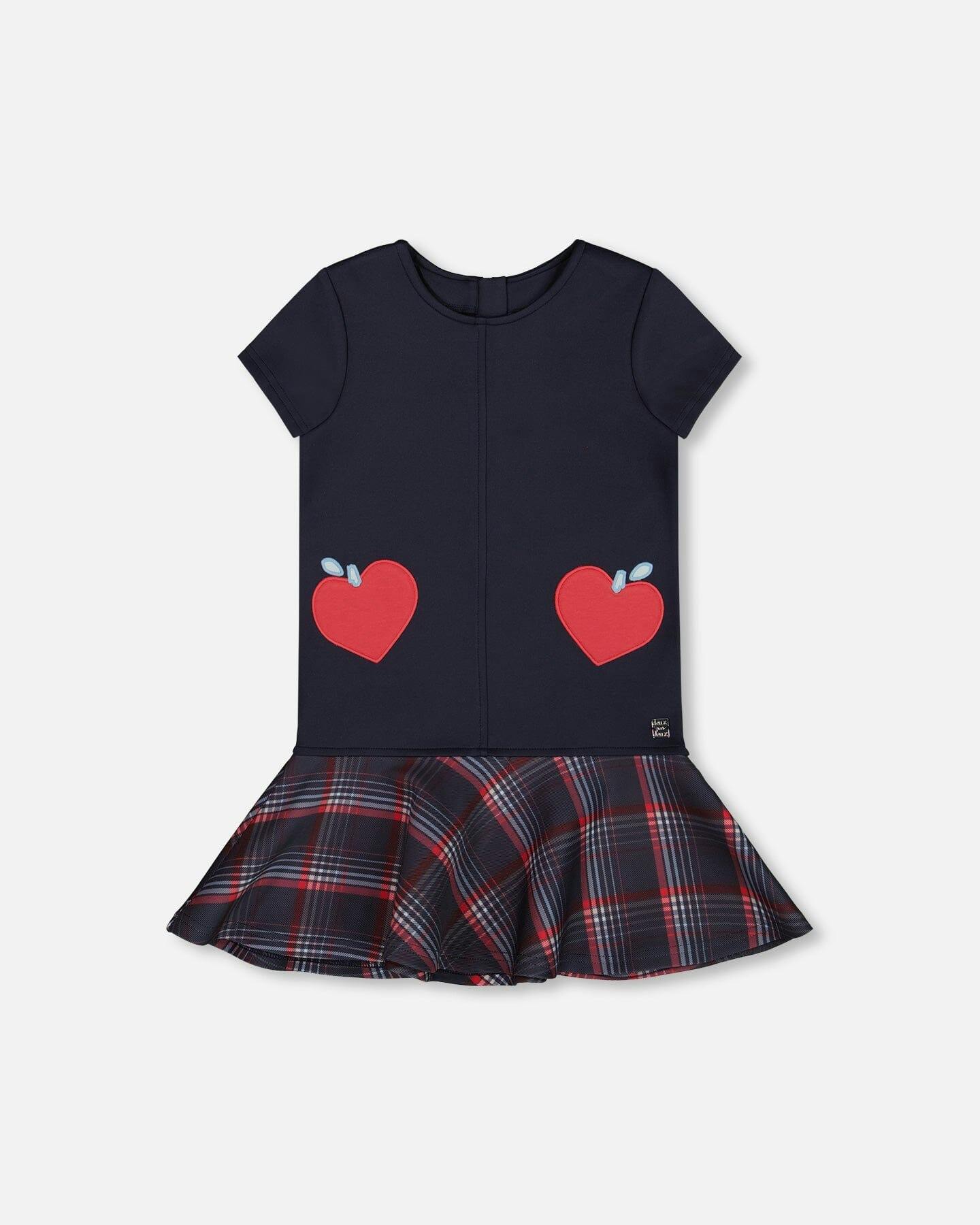 Milano Dress Navy Blue with Plaid Flounce