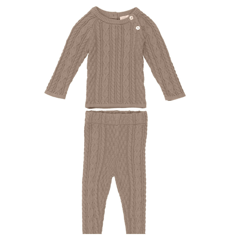 Multi Knit Shoulder Snap Long Sleeve Sweater & Pant 2-Piece Set