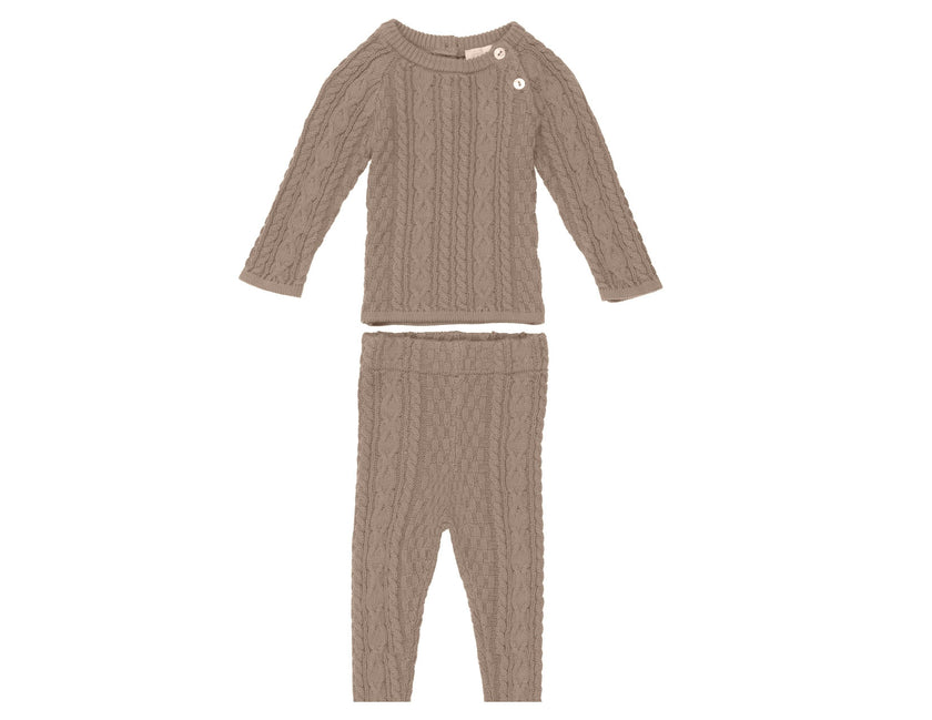 Multi Knit Shoulder Snap Long Sleeve Sweater & Pant 2-Piece Set