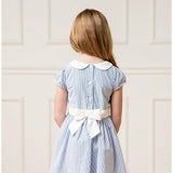 Organic Short Sleeve Seersucker Dress with Peter Pan Collar, Blue