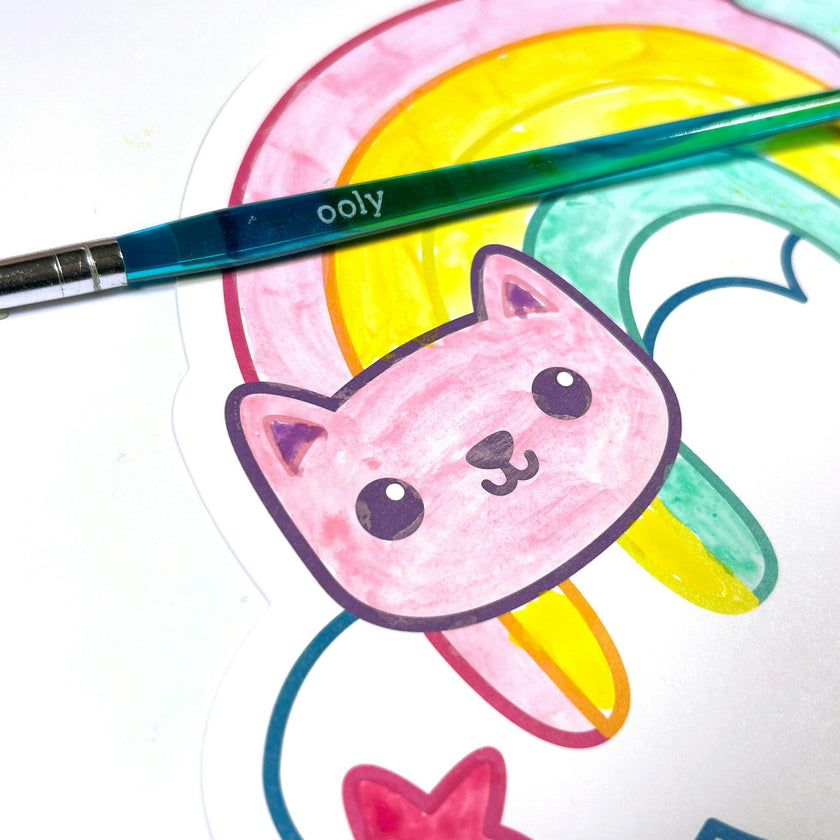 Playful Painters Easy Watercolor Painting Kit - Rainbow Cuties - 12 Cards 12 Palettes 1 Paintbrush