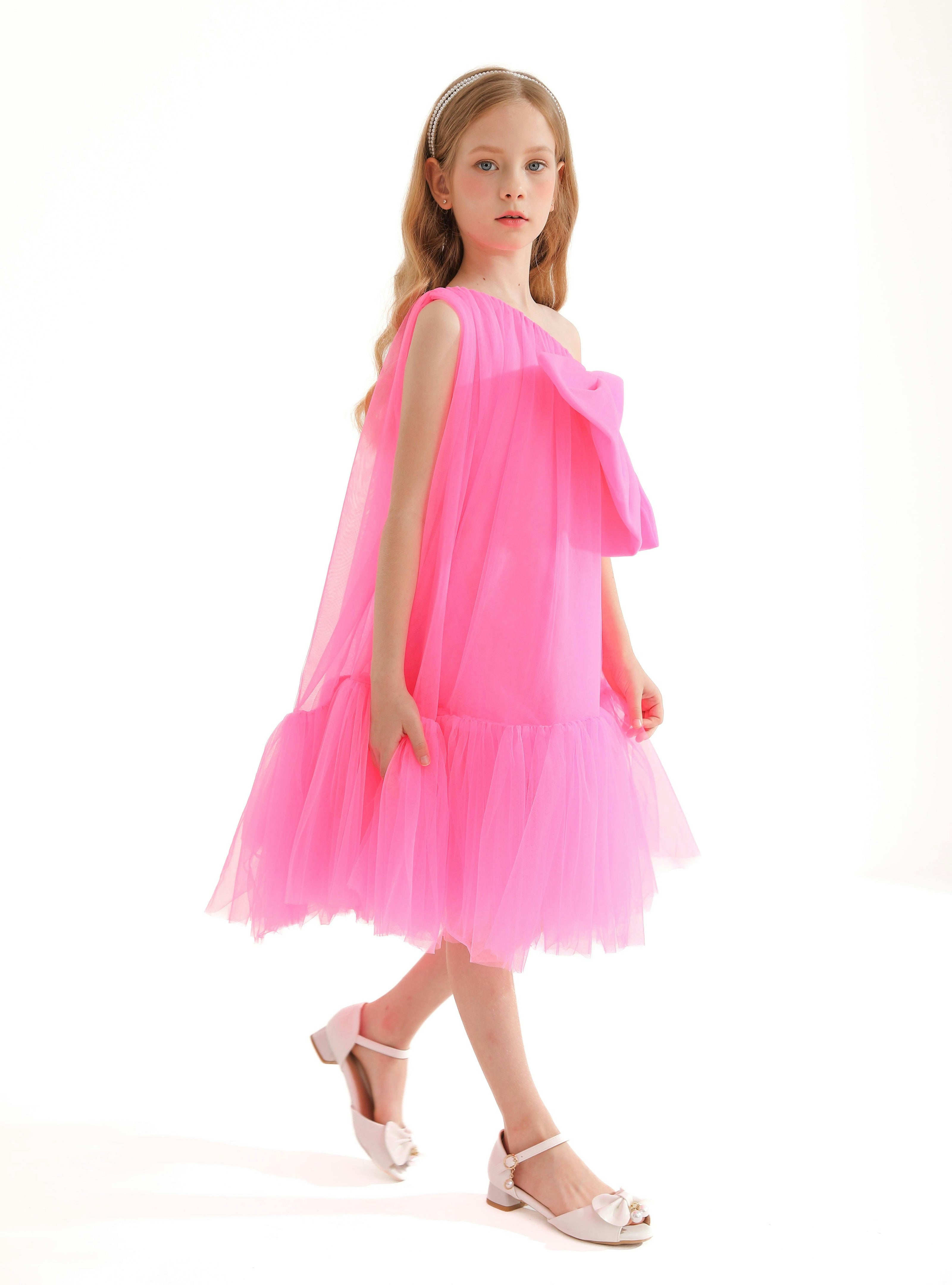 Pink Maggi Neon Bow Tulle Dress