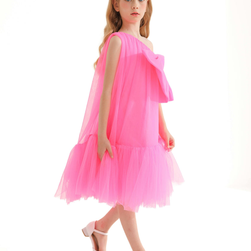 Pink Maggi Neon Bow Tulle Dress