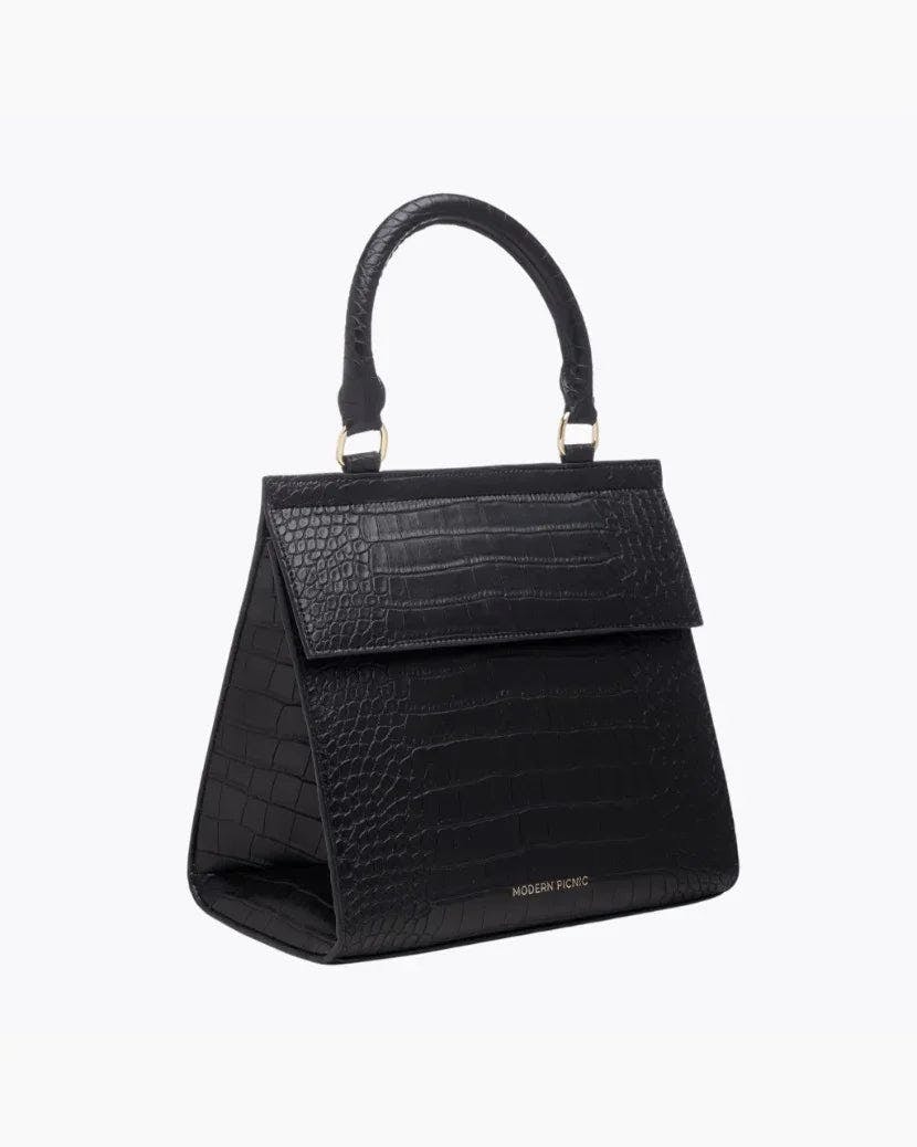 Medium Stylish, Chic Insulated Lunchbox, Black Croc