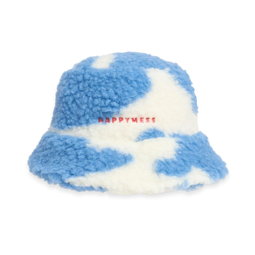 adult merino wool bucket hat - blue cow