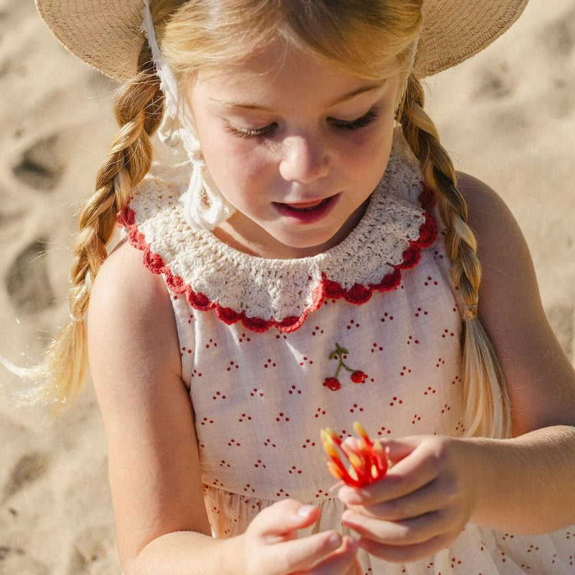 Crochet Collar Dress in Red Dot/Cherry