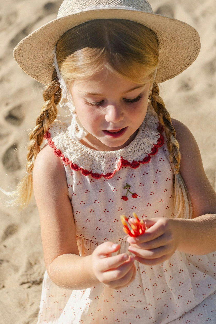 Crochet Collar Dress in Red Dot/Cherry