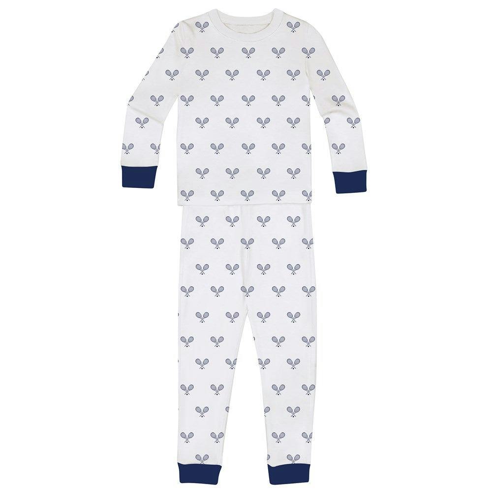 Kids Tennis Navy Long PJ Set - Organic Stretch Jersey Knit Cotton