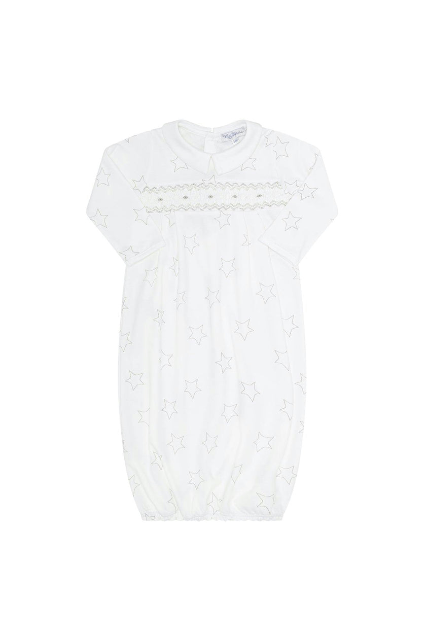 Grey Stars Print Smocked Gown