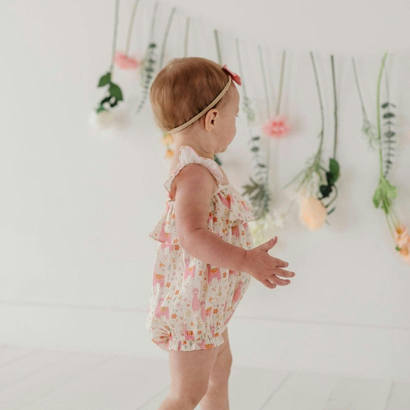 Baby Girl Gauze Bubble Romper in Sketched Daisy