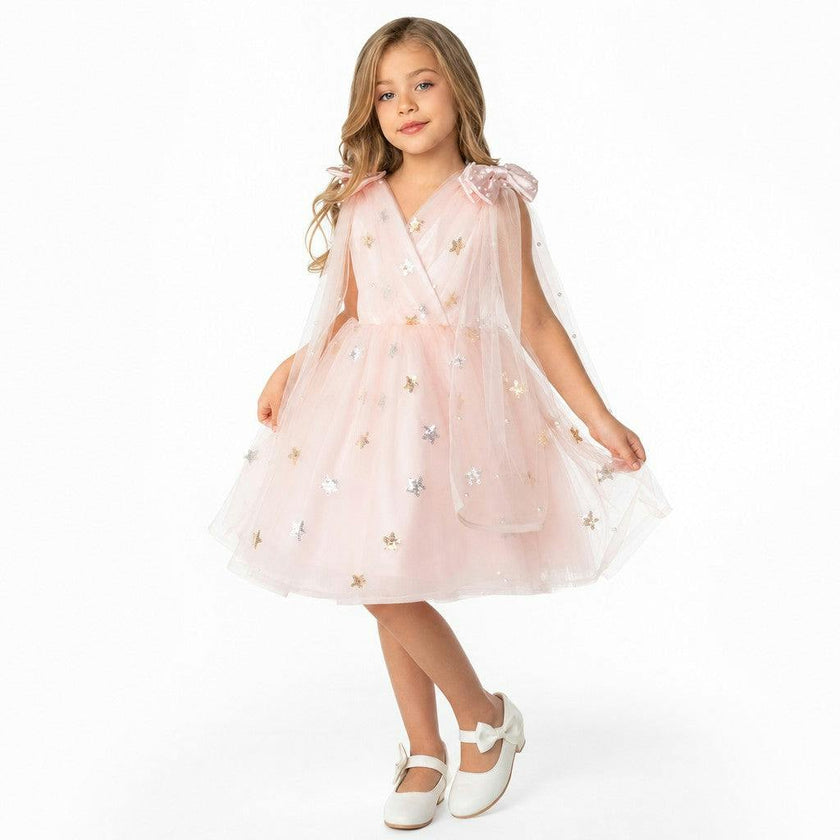 Twinkle Star Blush Pink Sequin Birthday Dress for Girls