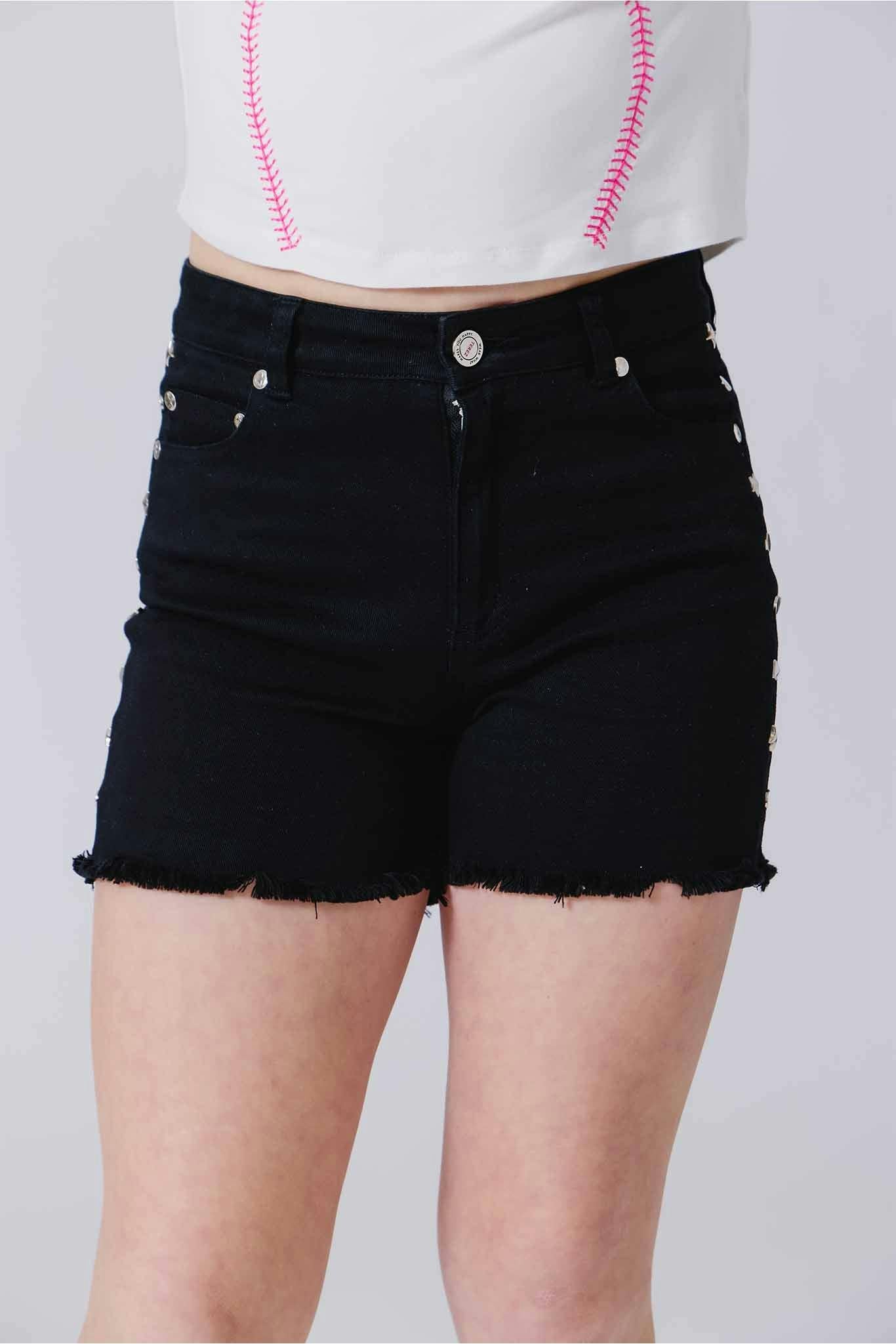 Girls Twill Stud Short in Black