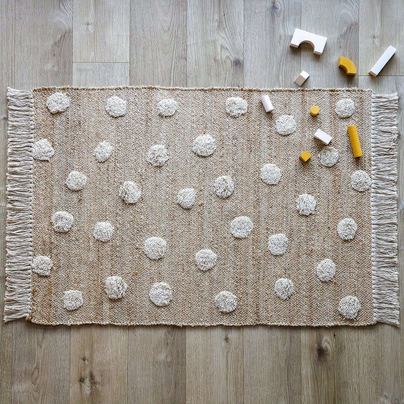 Nop Jute & Cotton Polka Dot Fringed Rectangular Rug