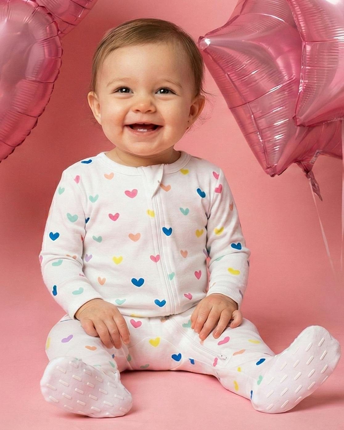 The Organic Zipper Footie [Rainbow Hearts]
