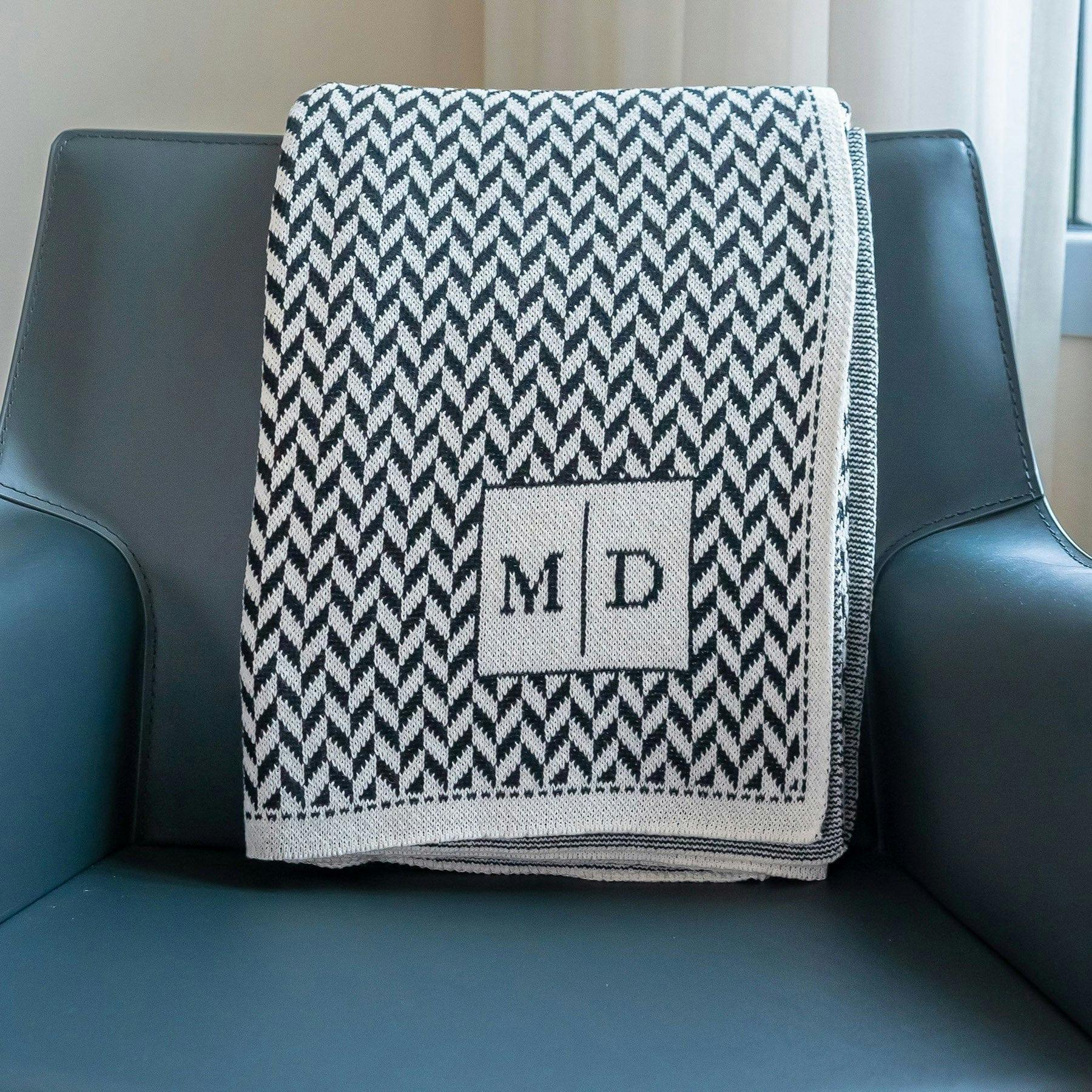 Custom Personalized Sustainable Knit Throw Blanket - Chevron