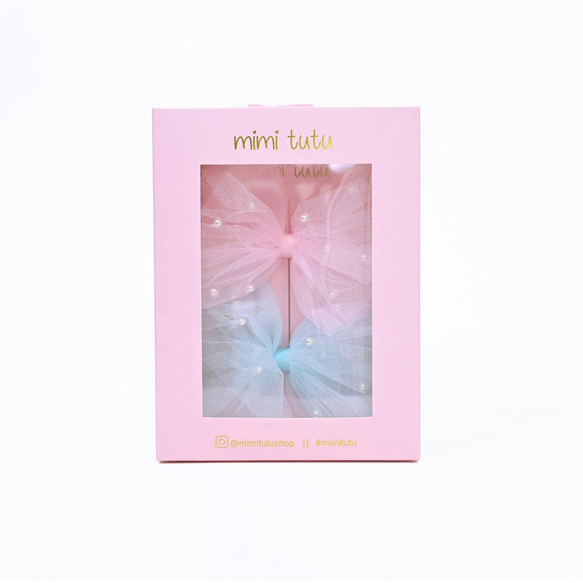 Tulle Bow Pearl Accented Hairclip Set