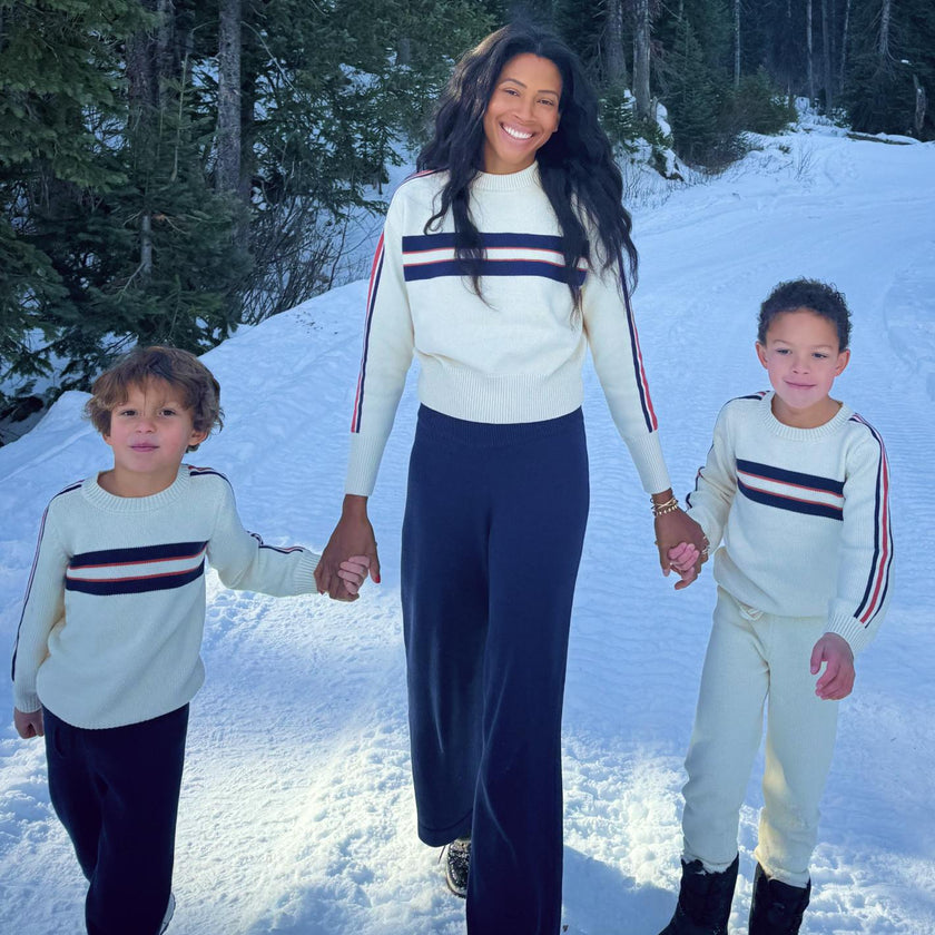 women's navy and red stripe cropped knit sweater