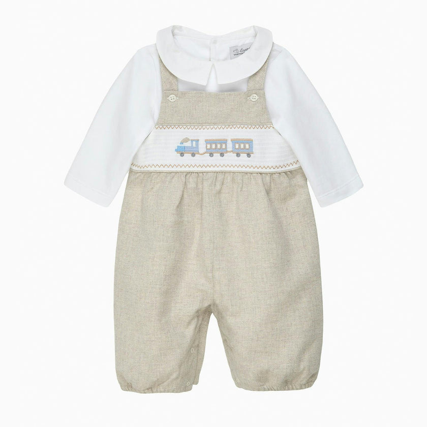 Baby Smocked Overalls Set in Train