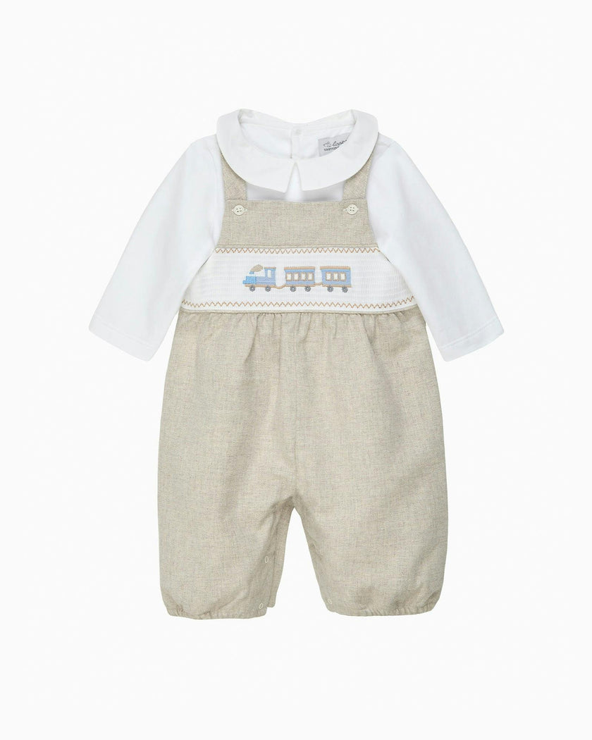 Baby Smocked Overalls Set in Train