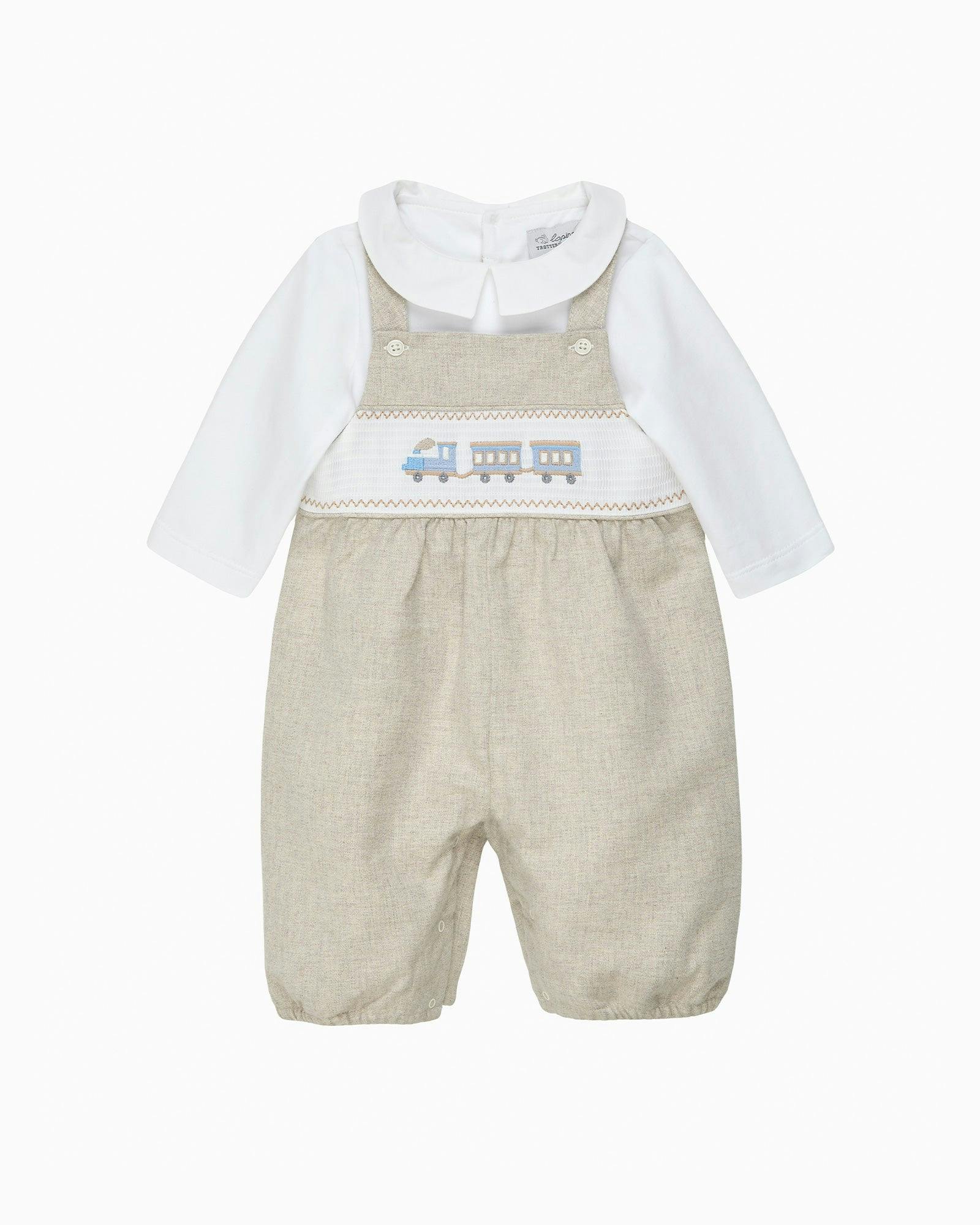 Baby Smocked Overalls Set in Train