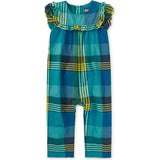 Woven Ruffle Baby Romper, Blue