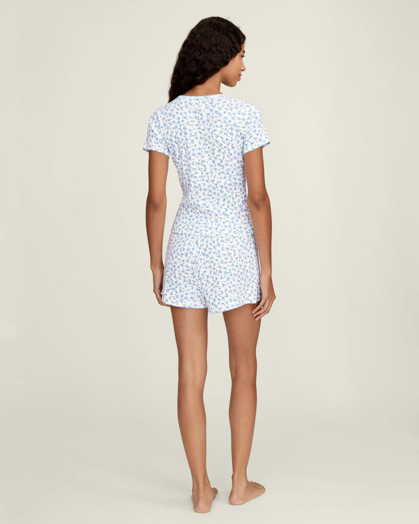 Women's Pointelle Shorts in Blue Floral
