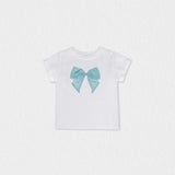 Cora Girl T-shirt Short Sleeve, White Aqua Tulle